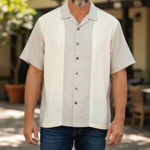 NWT Caribbean XL Soft Modal Blend Button-Down Panel Stripe Men's Shirt Pale Grey